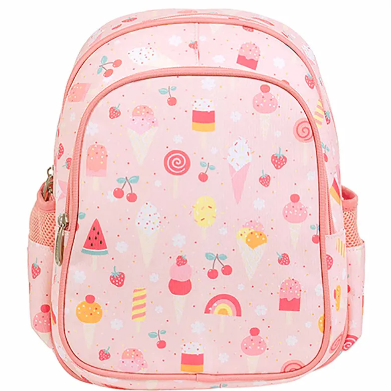 A Little Lovely Company Backpack, Insulated Front Pocket - Pink with Ice Cream Cones