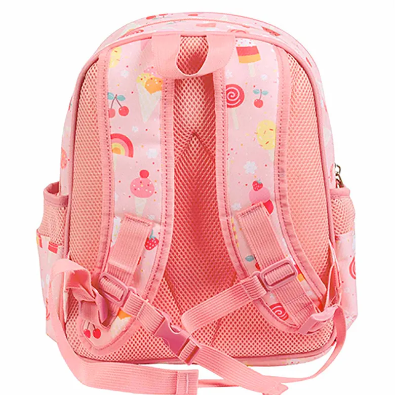 A Little Lovely Company Backpack, Insulated Front Pocket - Pink with Ice Cream Cones