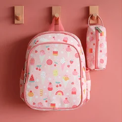 A Little Lovely Company Backpack, Insulated Front Pocket - Pink with Ice Cream Cones