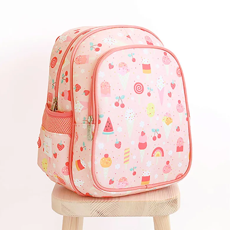 A Little Lovely Company Backpack, Insulated Front Pocket - Pink with Ice Cream Cones