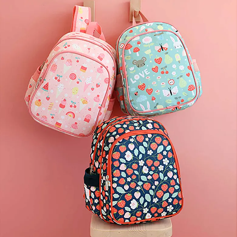 A Little Lovely Company Backpack, Insulated Front Pocket - Pink with Ice Cream Cones