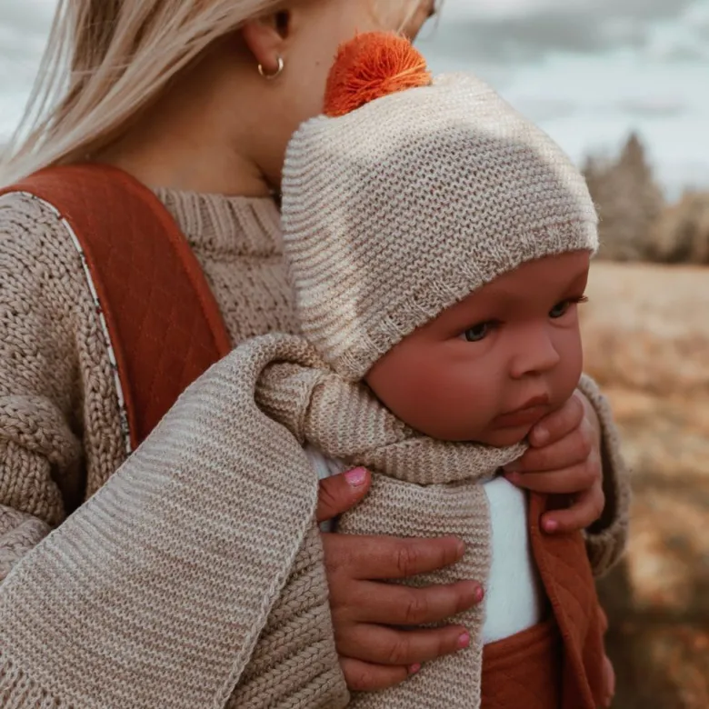 Así dukketøj til babydukke, str. 46 cm, strikke hue - Rust