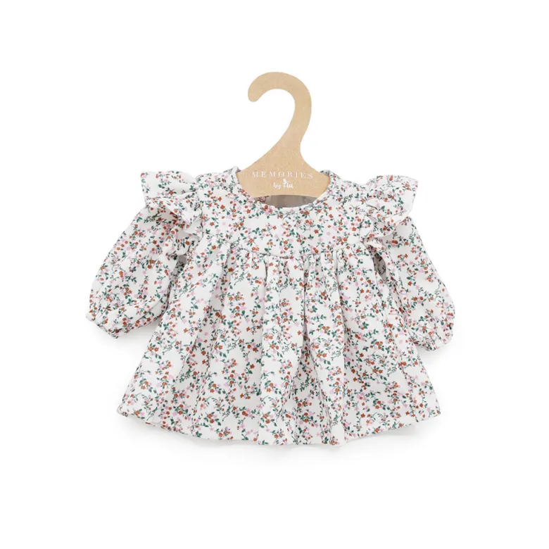 Así dukketøj til Leonora babydukke, str. 46 cm, Kort tunika med flæser - Blomsterprint