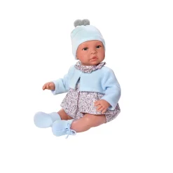 Así Leo babydukke, 46 cm - Lyseblå cardigan og blomstret dragt
