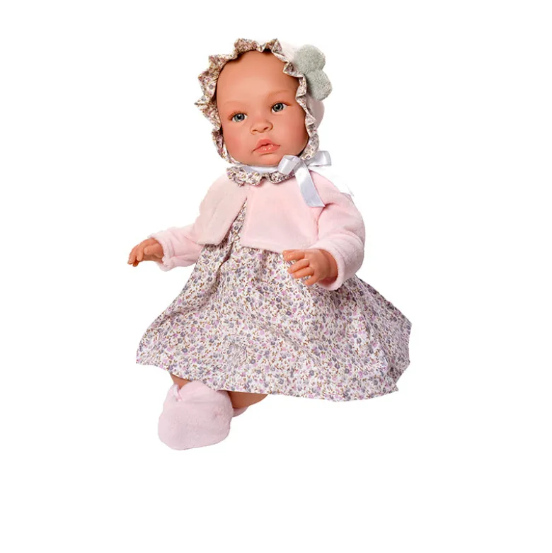 Así Leonora babydukke, 46 cm - Blomstret kjole og lyserød cardigan