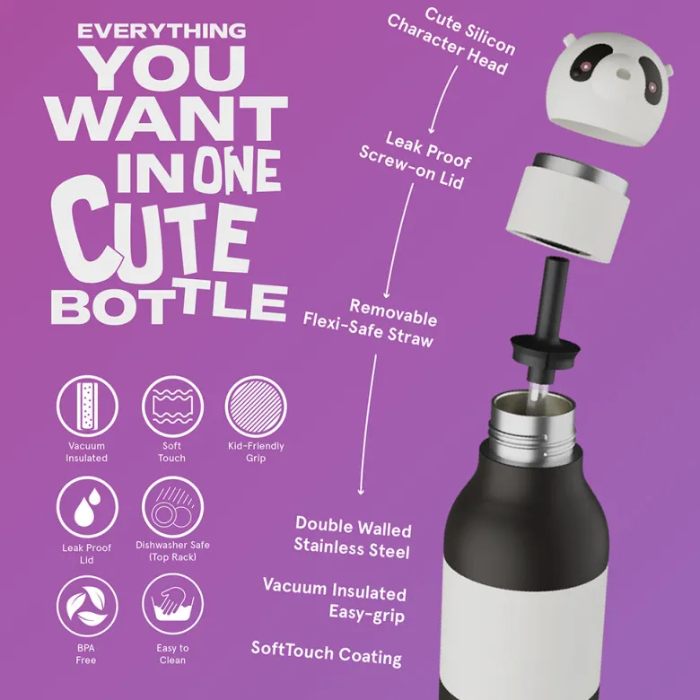 Asobu Bestie Animal Thermal Drinking Bottle, 460 ml - Panda