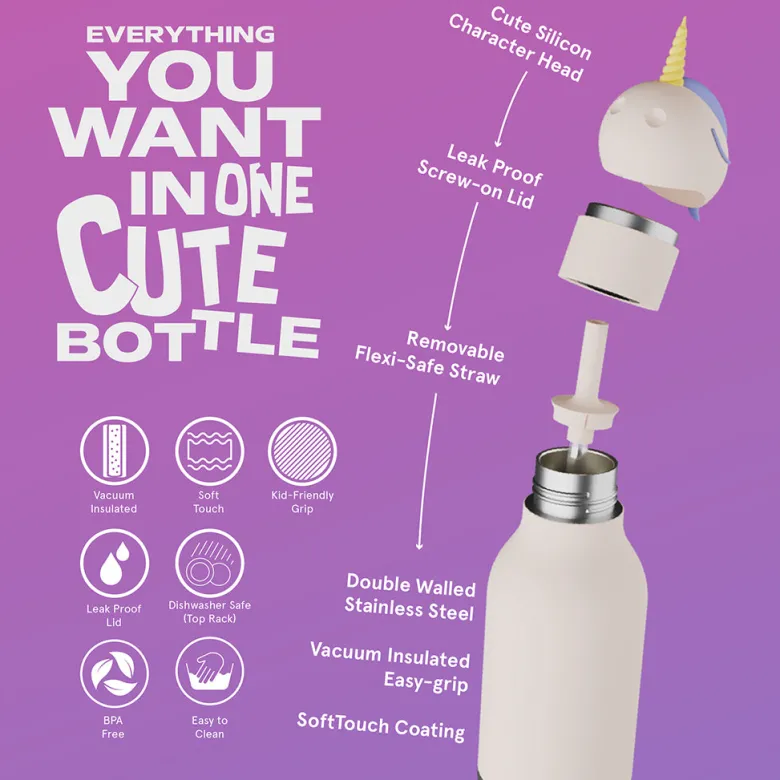 Asobu Bestie Animal Thermo Drinking Bottle, 460 ml - Unicorn