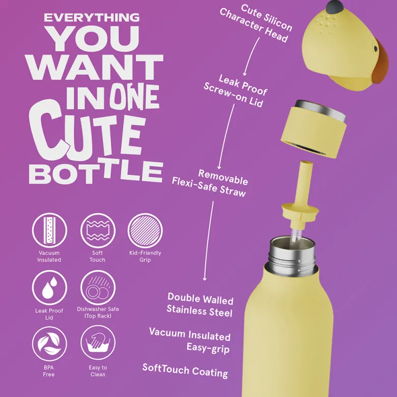 Asobu Bestie Animal Thermal Drinking Bottle, 460 ml - Dog