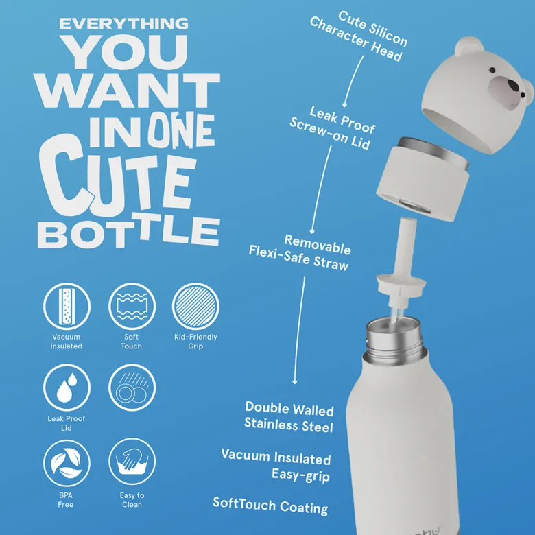 Asobu Bestie Animal Thermal Drink Bottle, 460 ml - Polar Bear