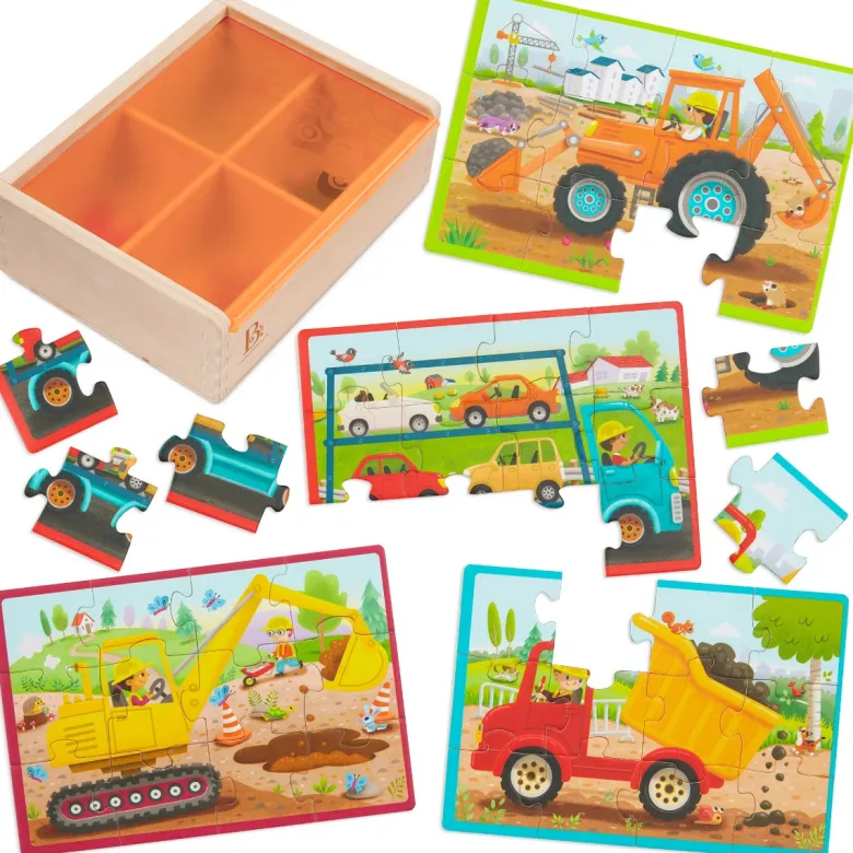 B Toys Puzzle, 4-in-1 - Construction Vehicles