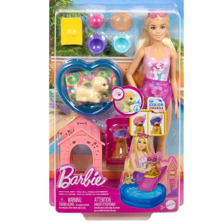Barbie Puppy Pool Party Aloha Blonde legesæt