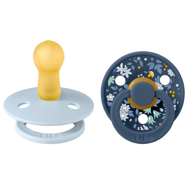 Bibs Liberty, 2-Pack Color, Natural Rubber Pacifiers, Size 2 - Chamomile Lawn - Baby Blue Mix