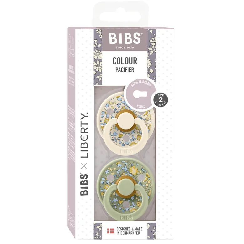 Bibs Liberty, 2-Pack Colour, Natural Rubber Pacifiers, Size 2 - Eloise - Sage Mix
