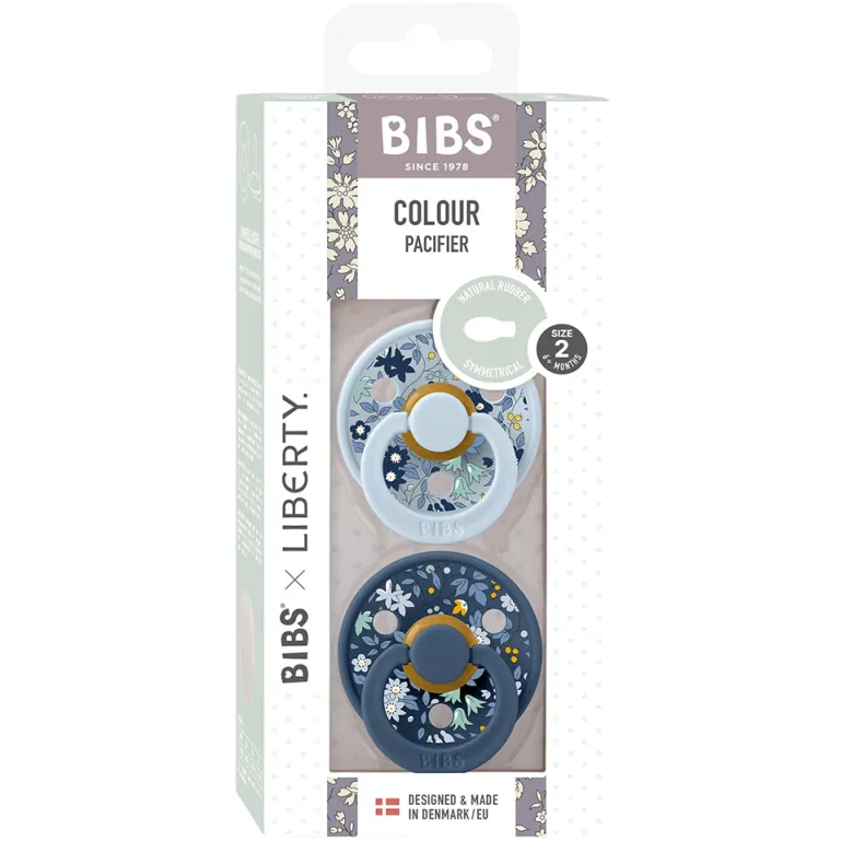 Bibs Liberty, 2-Pack Colour Chamomile Lawne, Natural Rubber Pacifiers, Size 2 - Baby Blue Mix