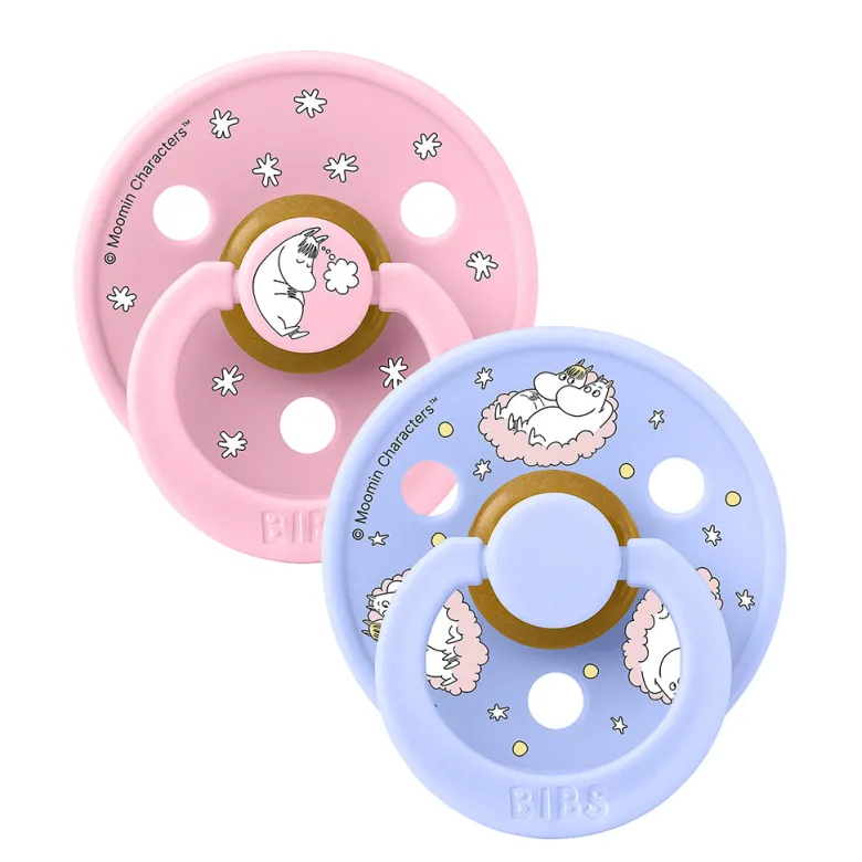 Bibs Natural Rubber Pacifier, 2-Pack, Size 2 - Moomin, Dreaming - Baby Pink Mix