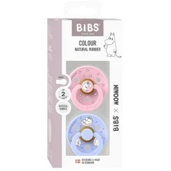Bibs Natural Rubber Pacifier, 2-Pack, Size 2 - Moomin, Dreaming - Baby Pink Mix