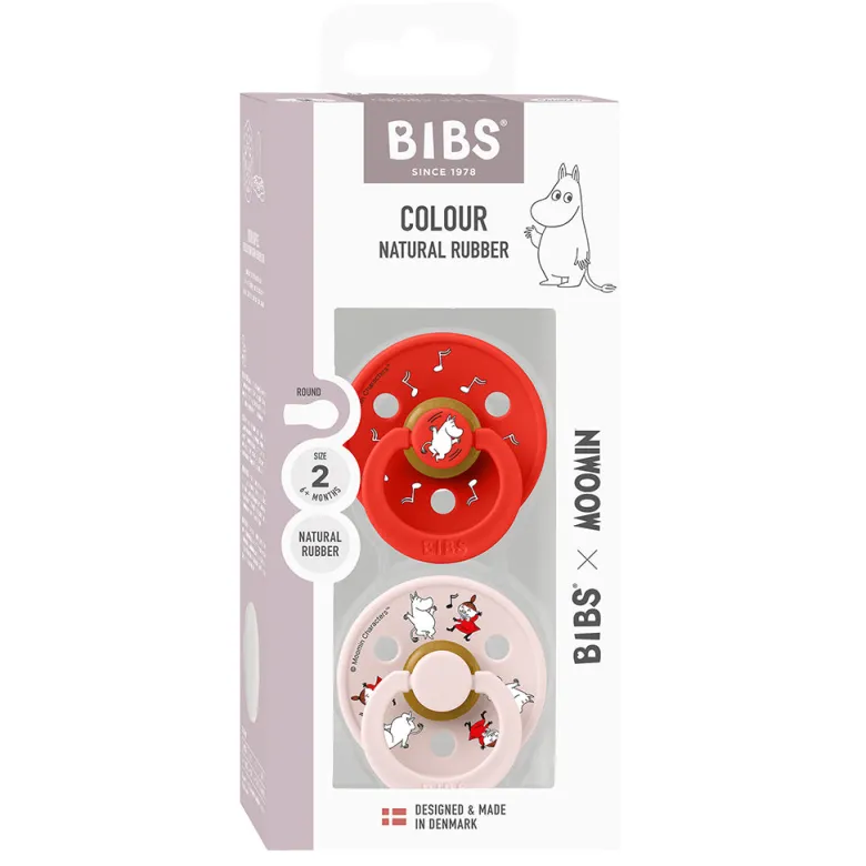 Bibs Natural Rubber Pacifiers, 2-Pack, Size 2 - Moomin, Dancing Candy - Apple Mix