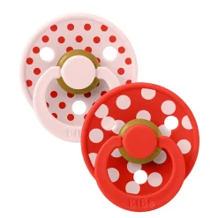 Bibs Natural Rubber Pacifier, 2-Pack, Size 2 - Studio Colour, Polka - Blossom/Candy Apple