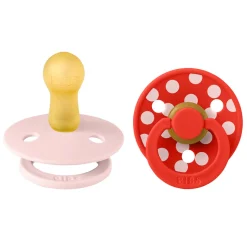 Bibs Natural Rubber Pacifier, 2-Pack, Size 2 - Studio Colour, Polka - Blossom/Candy Apple