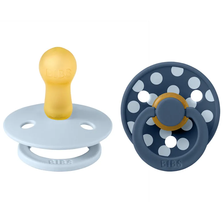 Bibs Natural Rubber Pacifier, 2-Pack, Size 2 - Studio Colour, Polka - Baby Blue/Steel Blue