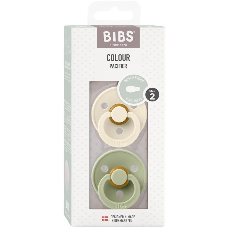 Bibs 2-Pack, Natural Rubber Pacifiers, Size 2 - Ivory/Sage