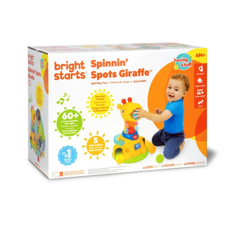 Bright Starts Baby Toy with Lights and Sounds, Spinnin’ Spots Giraffe™ Ball Game