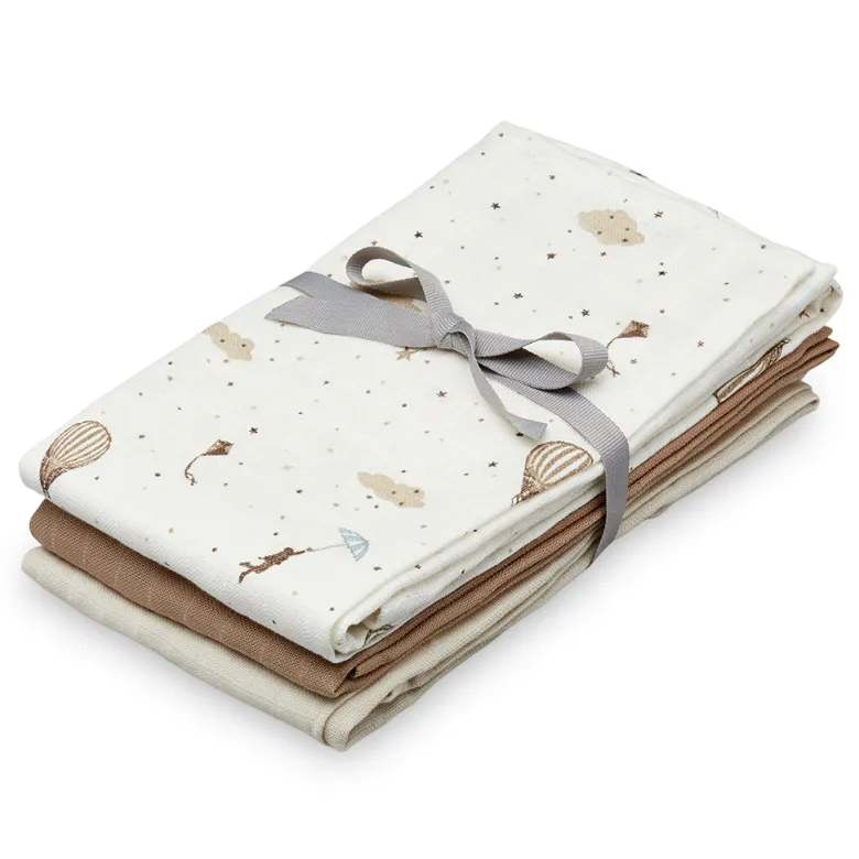 Cam Cam Muslin Cloth, Organic, 3-Pack - Dreamland, Caramel, Light Sand