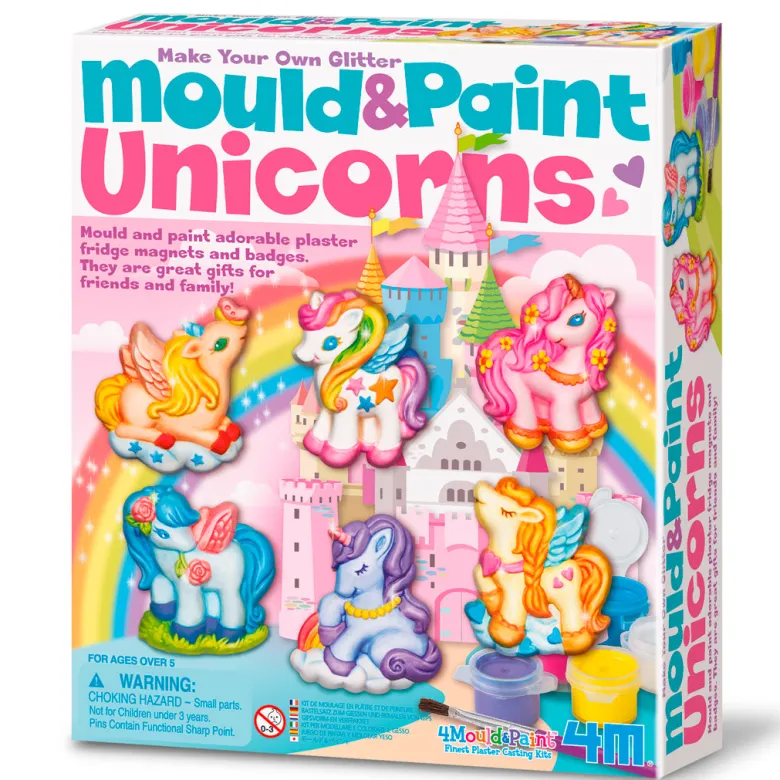 Creative Craft – Cast and Paint Plaster Magnets and Badges, Unicorns – For Ages 5+
