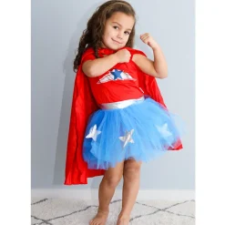 Den Goda Fen Costume, Super Wondergirl with Cape - Size 4-6 Years