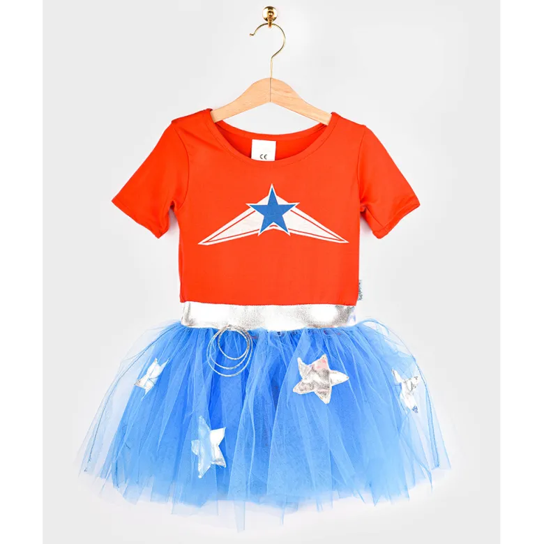 Den Goda Fen Costume, Super Wondergirl with Cape - Size 4-6 Years