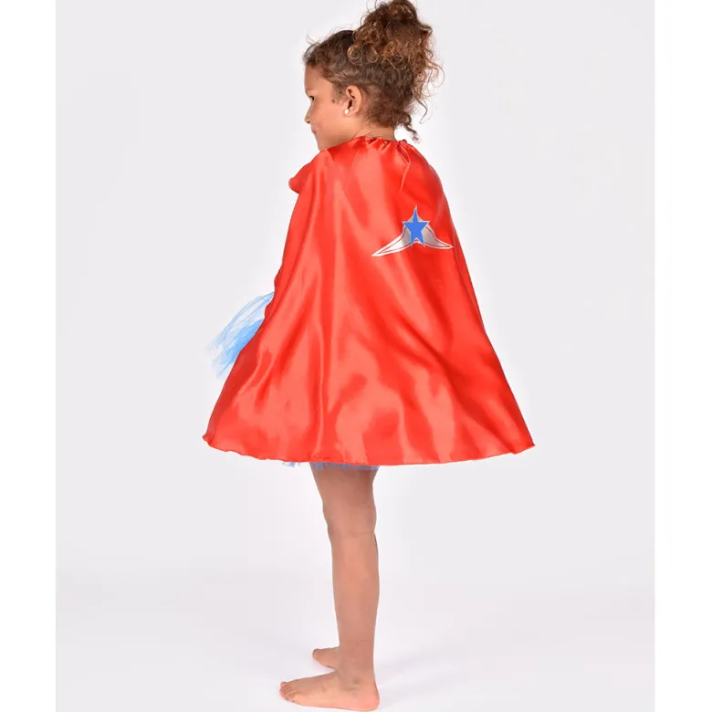 Den Goda Fen Costume, Super Wondergirl with Cape - Size 4-6 Years