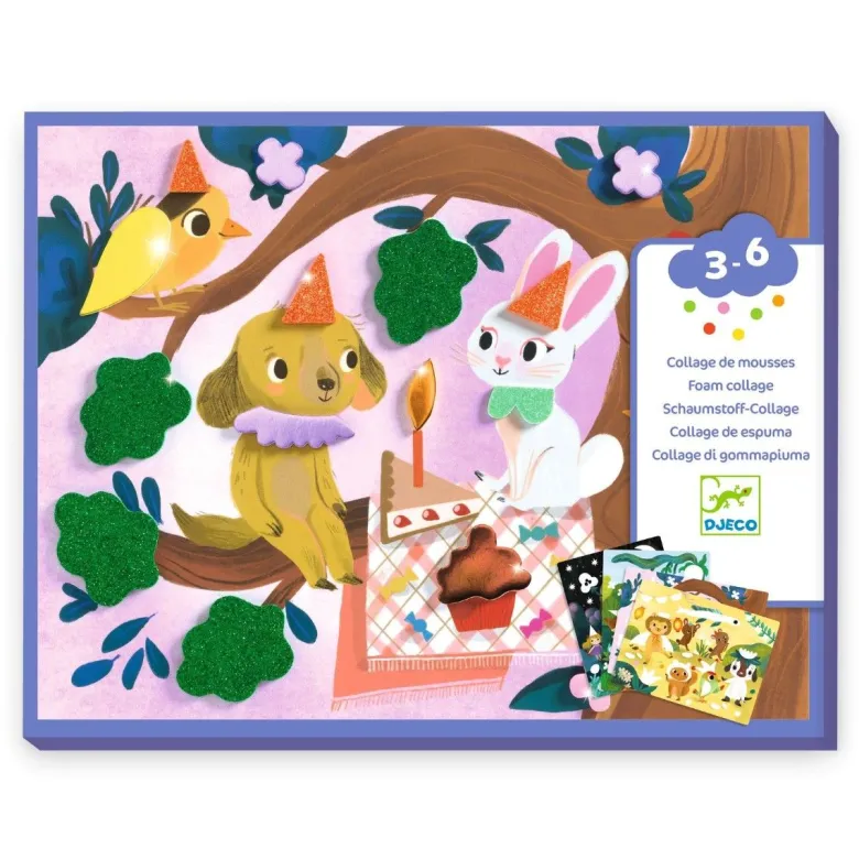 Djeco Creative Collage, Foam Fun - Glitter Parties