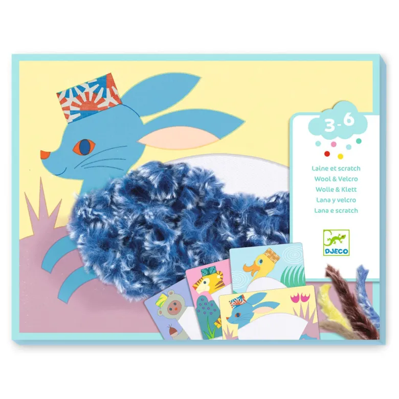 Djeco Creative Set with Wool Yarn, Fluffy Animals