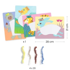 Djeco Creative Set with Wool Yarn, Fluffy Animals