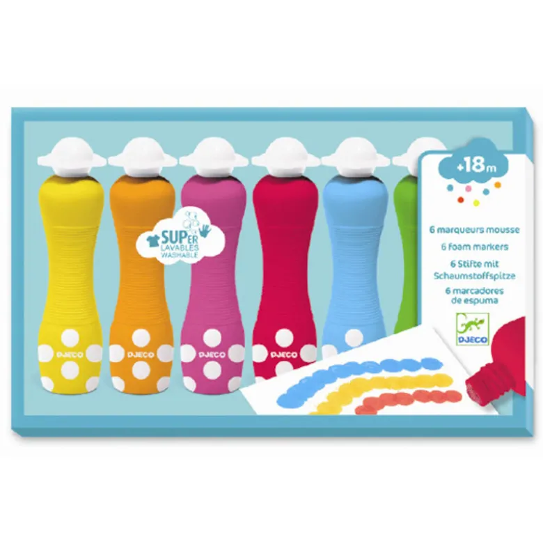 Djeco Foam Dabbers, Set of 6 - Perfect for Little Ones