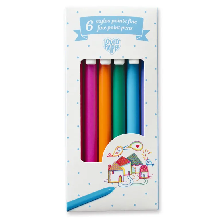 Djeco Lovely Paper, 6 Gel Pens - Fine Tip 0.7