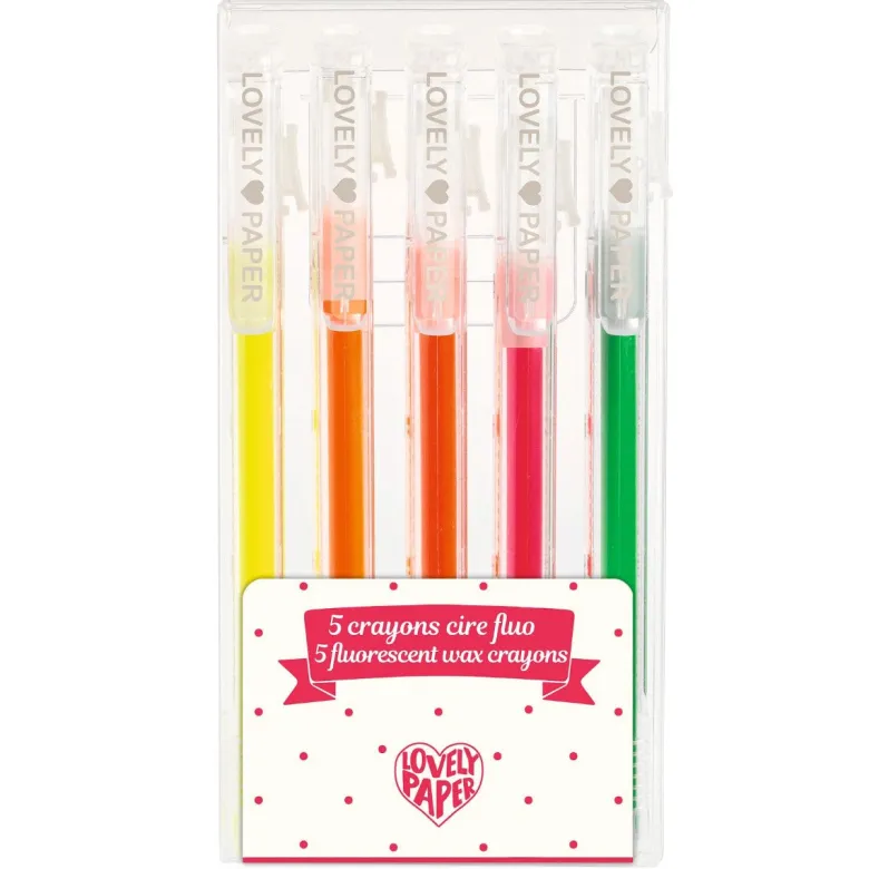 Djeco Lovely Paper, Set of 5 Fluorescent Wax Crayons