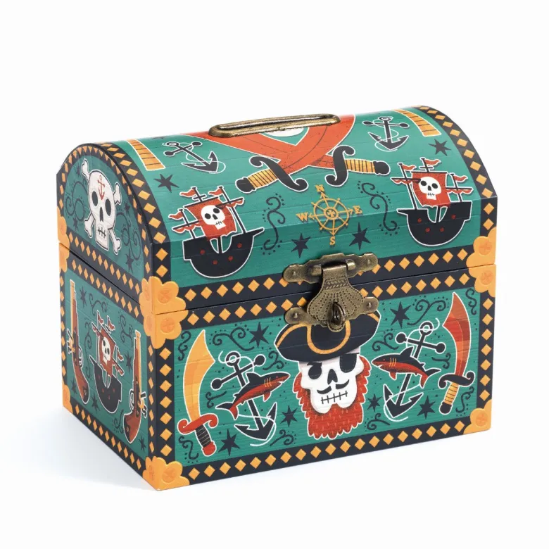 Djeco Money Box, Pirate Treasure Chest with Lock