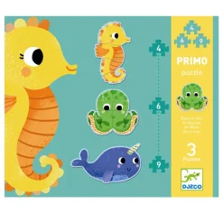 Djeco Puzzle, Sea Creatures - 4, 6, and 9 Pieces