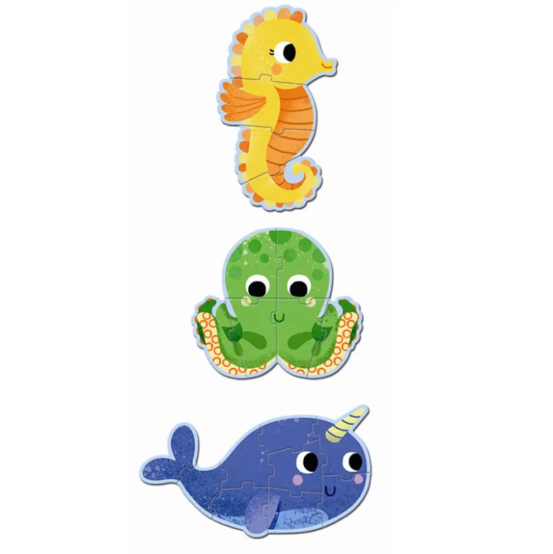 Djeco Puzzle, Sea Creatures - 4, 6, and 9 Pieces