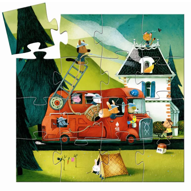 Djeco Silhouette Puzzle, Fire Truck - 16 Pieces