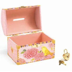 Djeco Treasure Chest Coin Bank with Birds and Lock