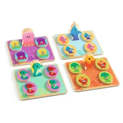 Djeco Wooden Educational Game, Ludo Sea – 4-in-1 Game Set including Fishing Game