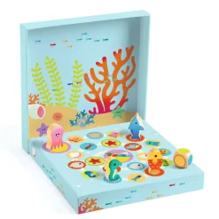 Djeco Wooden Educational Game, Ludo Sea – 4-in-1 Game Set including Fishing Game