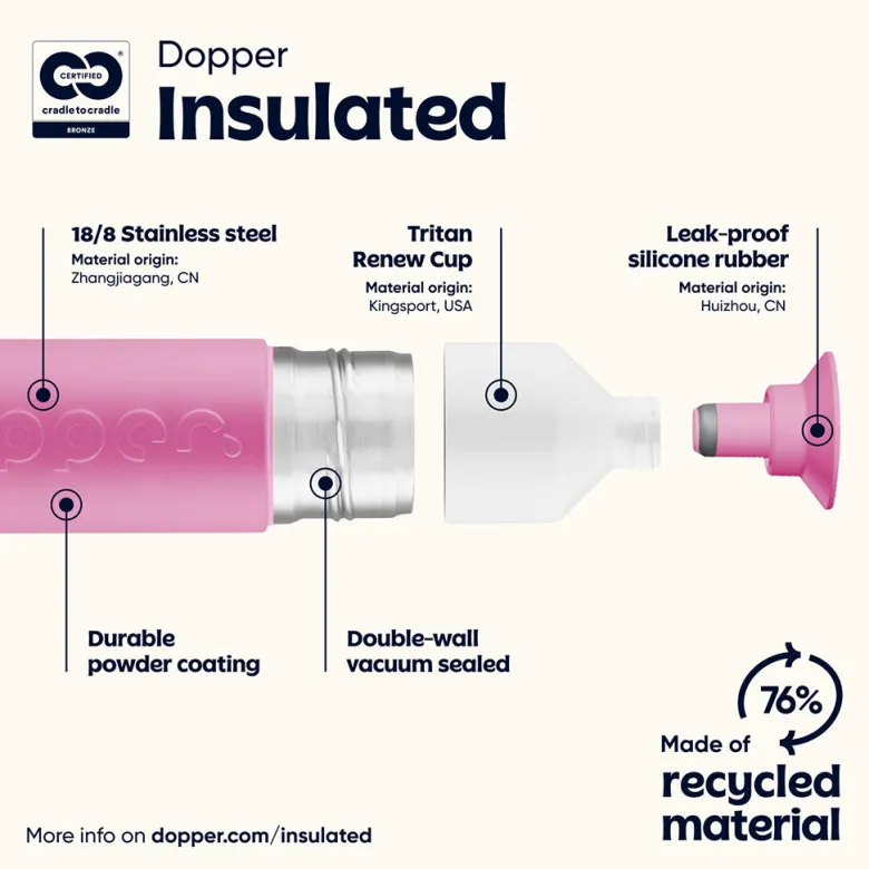 Dopper Insulated Thermos Bottle, 350 ml - Pelican Pink