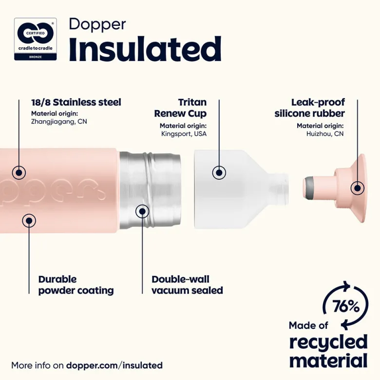Dopper Thermos Bottle, Insulated 350 ml - Pebble Peach