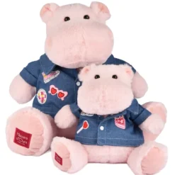 Doudou et Compagnie Hippo Plush Toy, Light Pink with Denim Jacket - 20 cm