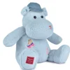 Doudou et Compagnie Plush Hippopotamus, Blue with Embroidered Patches - 38 cm