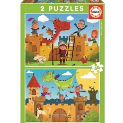Educa Puzzle Set, 2 Puzzles – Dragons & Knights, 48 Pieces