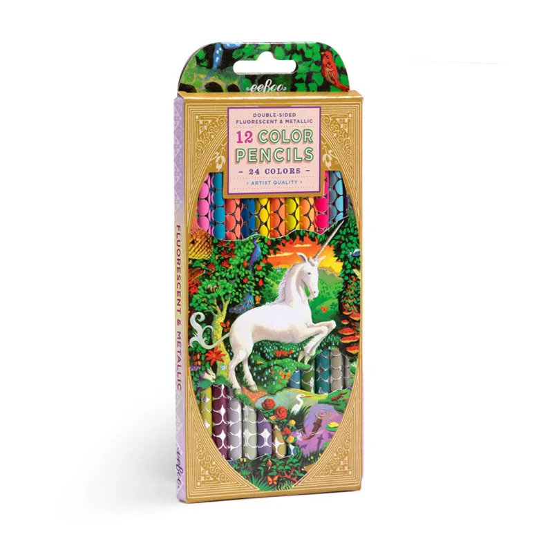 eeBoo 12 Double-Ended Colored Pencils, Neon Metallic - Unicorn